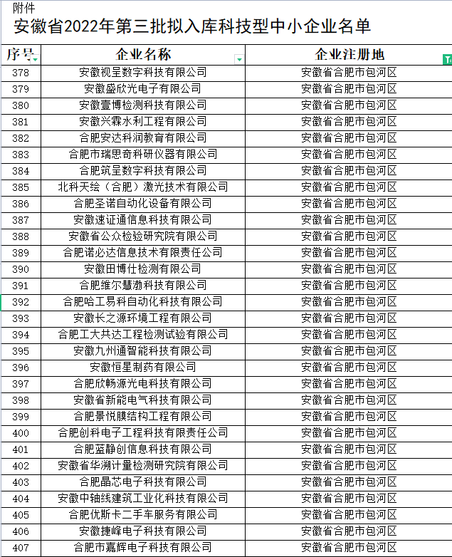 合肥市科技型中小企業(yè)名單