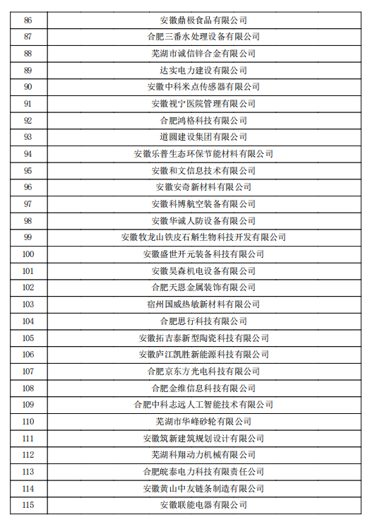 2022年第一批安徽省高新技術(shù)企業(yè)認定名單